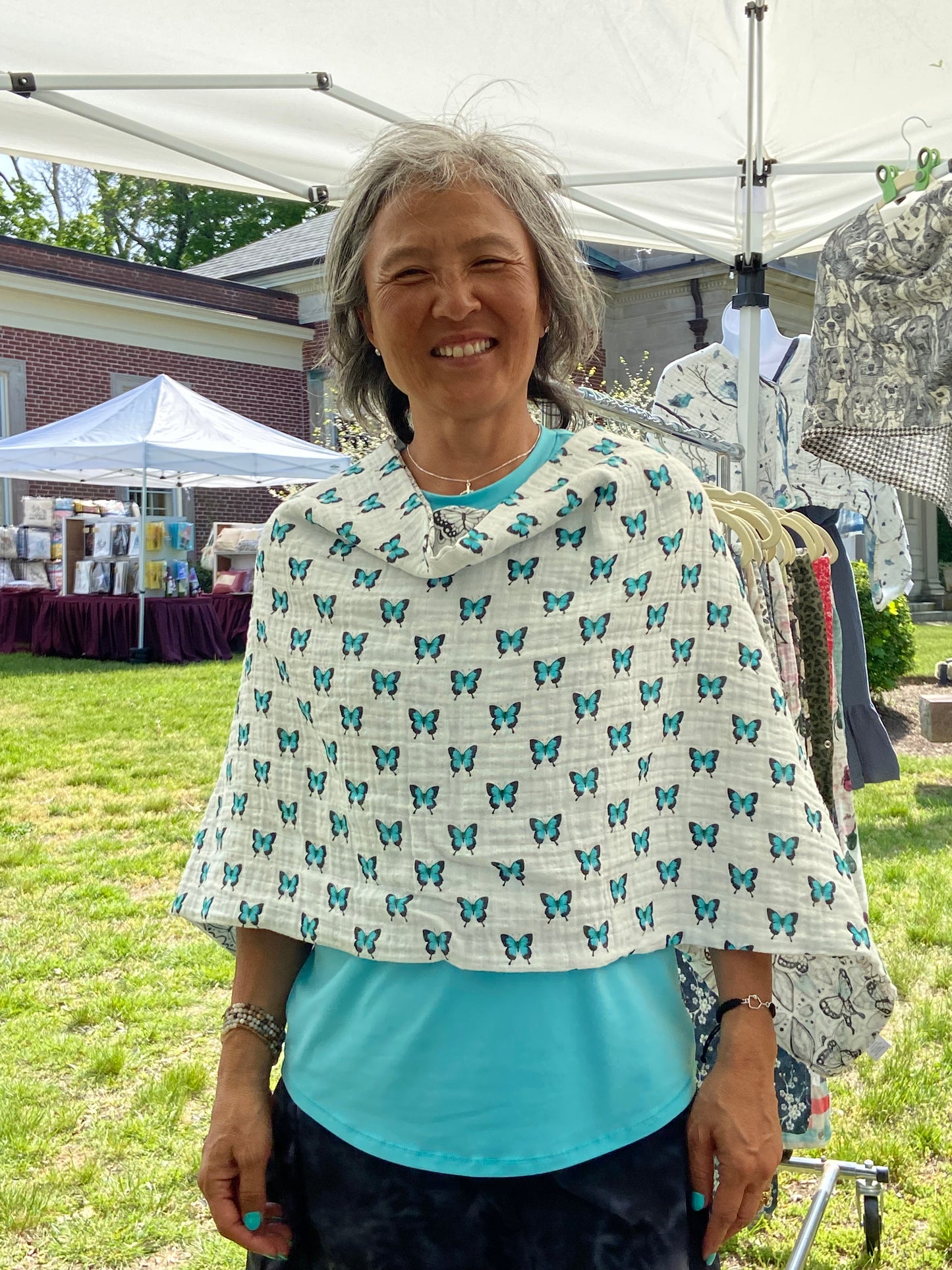 Aqua Butterfly Snap Shawl