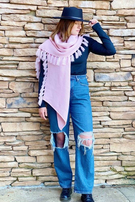 PINK FRINGE Blanket Scarf
