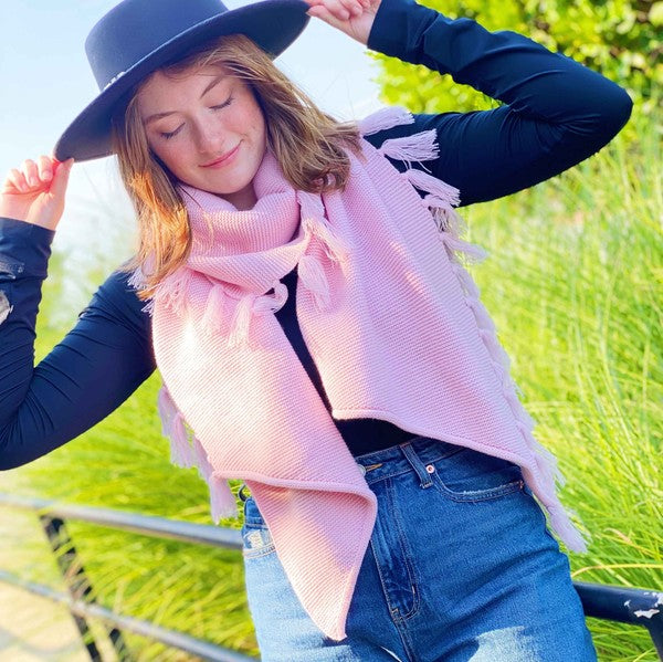PINK FRINGE Blanket Scarf