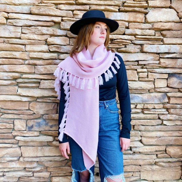 PINK FRINGE Blanket Scarf