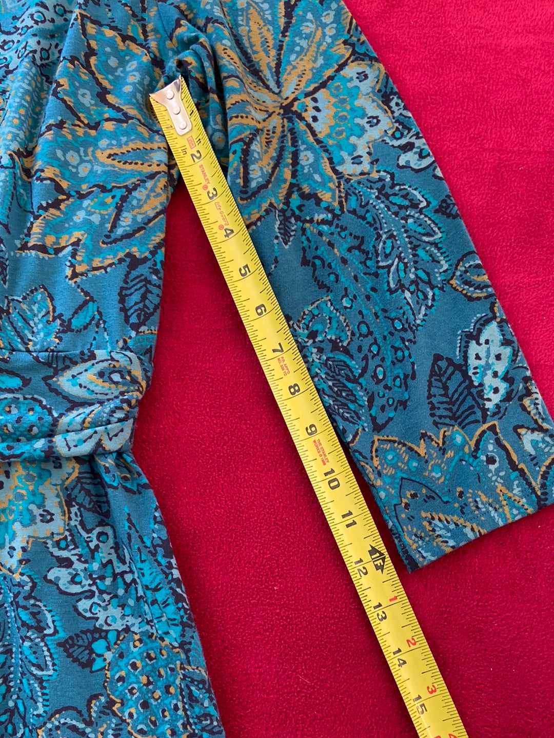 PERFECT PRINT Lands End Teal Green Dress Size S