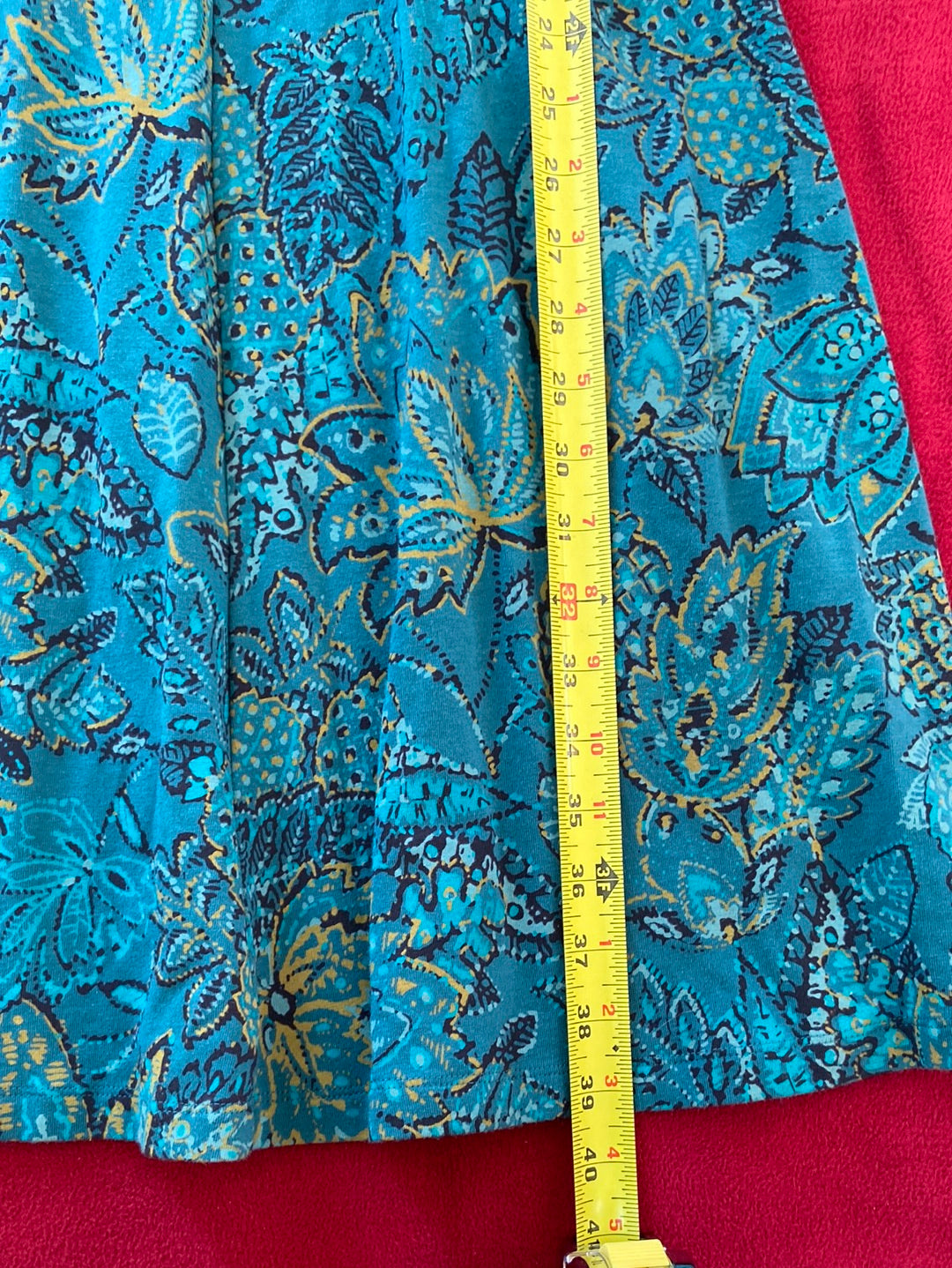 PERFECT PRINT Lands End Teal Green Dress Size S
