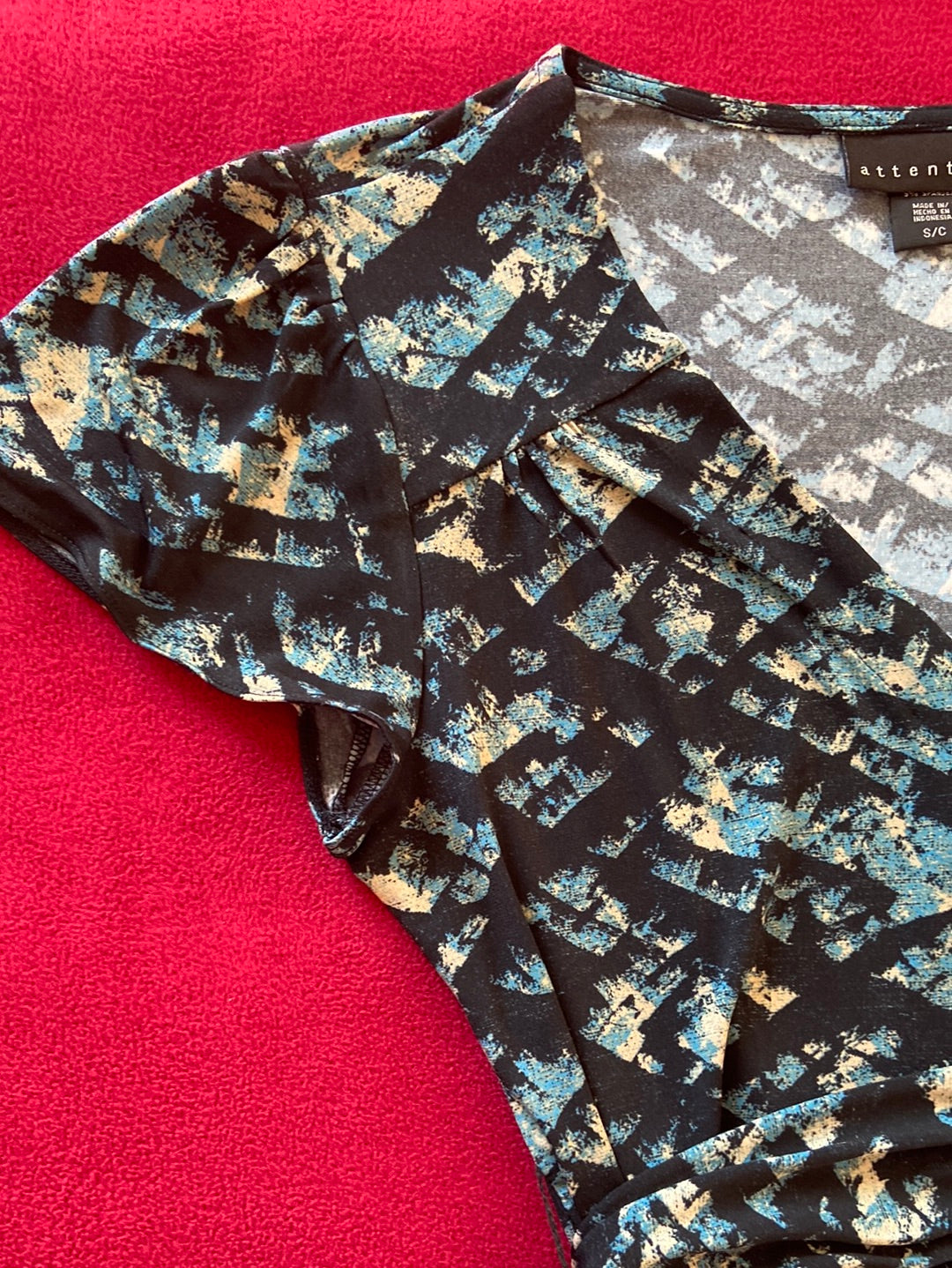 PRETTY PRINT Attention Black and Blue Dress Size S