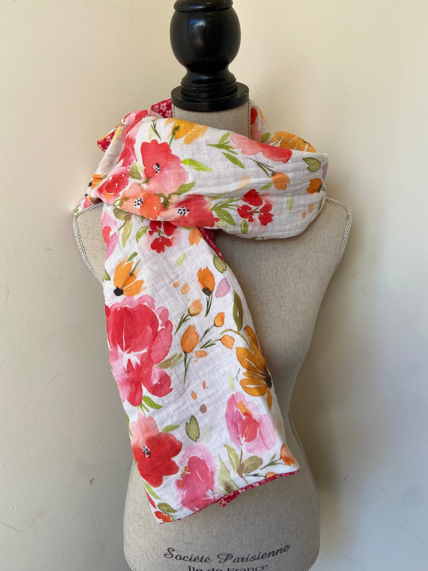 Red Floral Print Snap Scarf