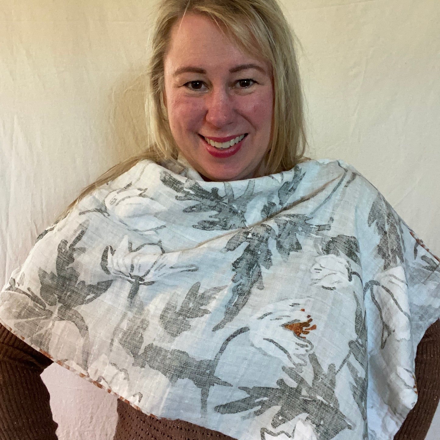 Gray Floral Snap Shawl