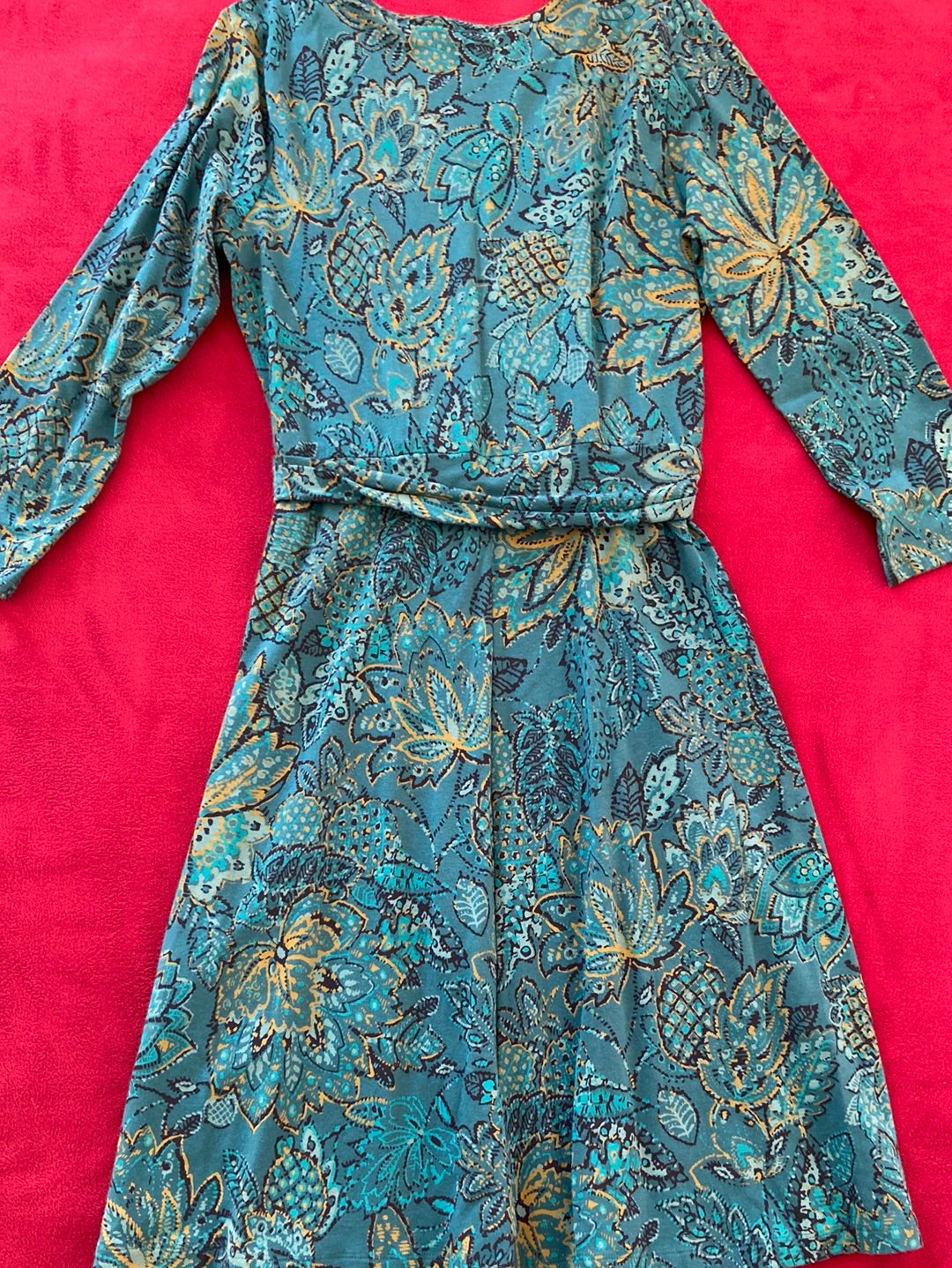 PERFECT PRINT Lands End Teal Green Dress Size S