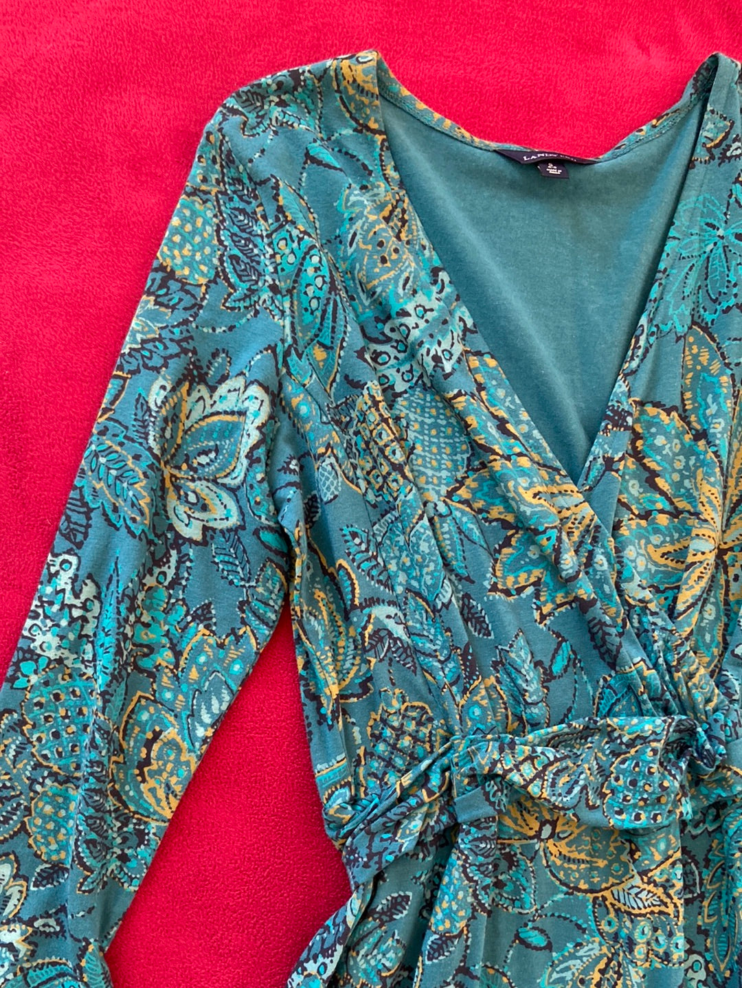 PERFECT PRINT Lands End Teal Green Dress Size S