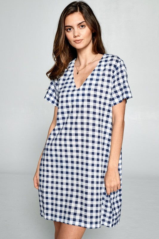 NAVY GINGHAM Shift Dress