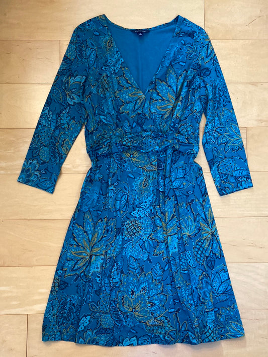 PERFECT PRINT Lands End Teal Green Dress Size S