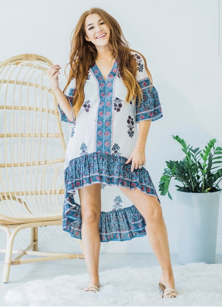 BOHO BLOCK PRINTED DRESS