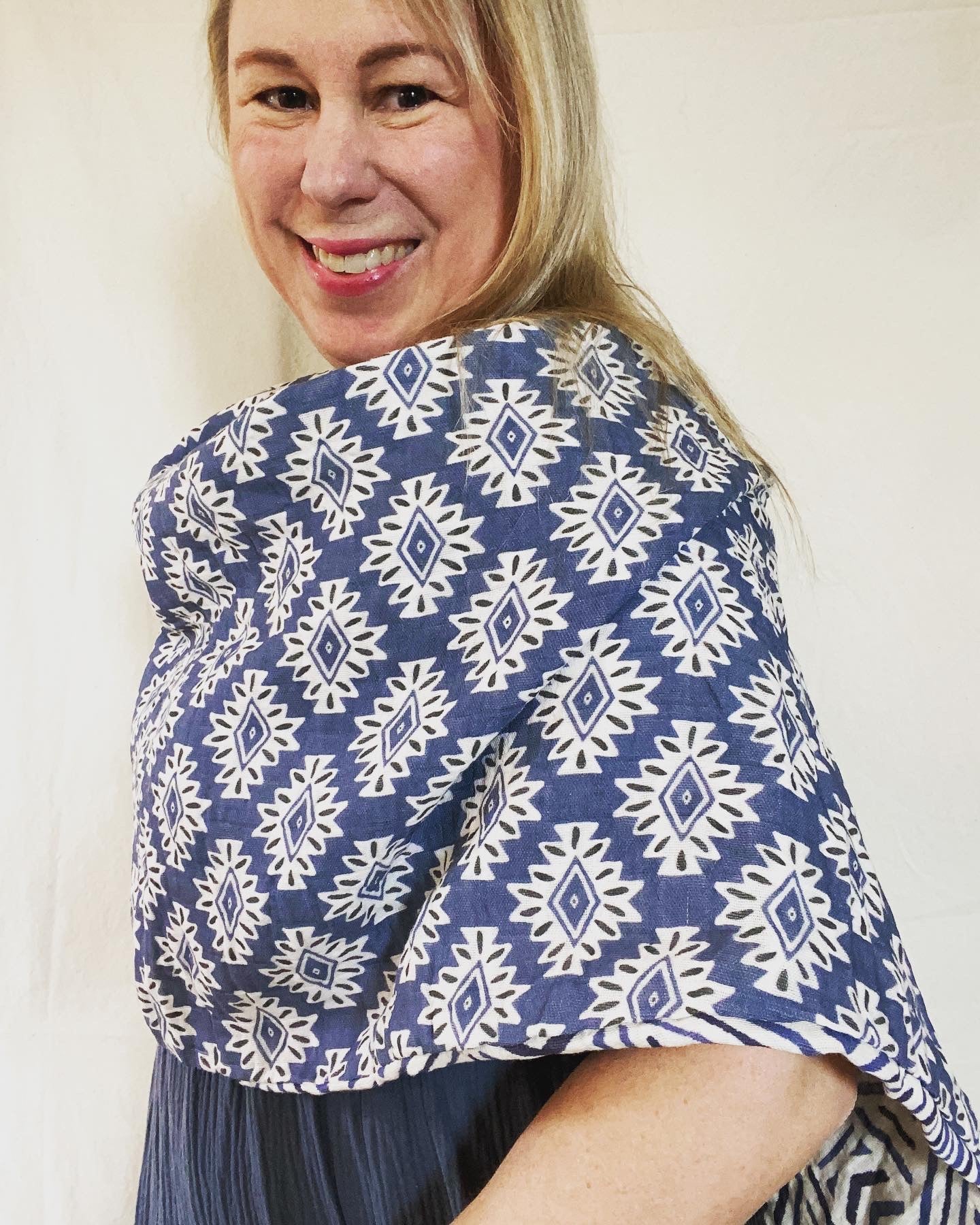 Blue Aztec Print Snap Shawl