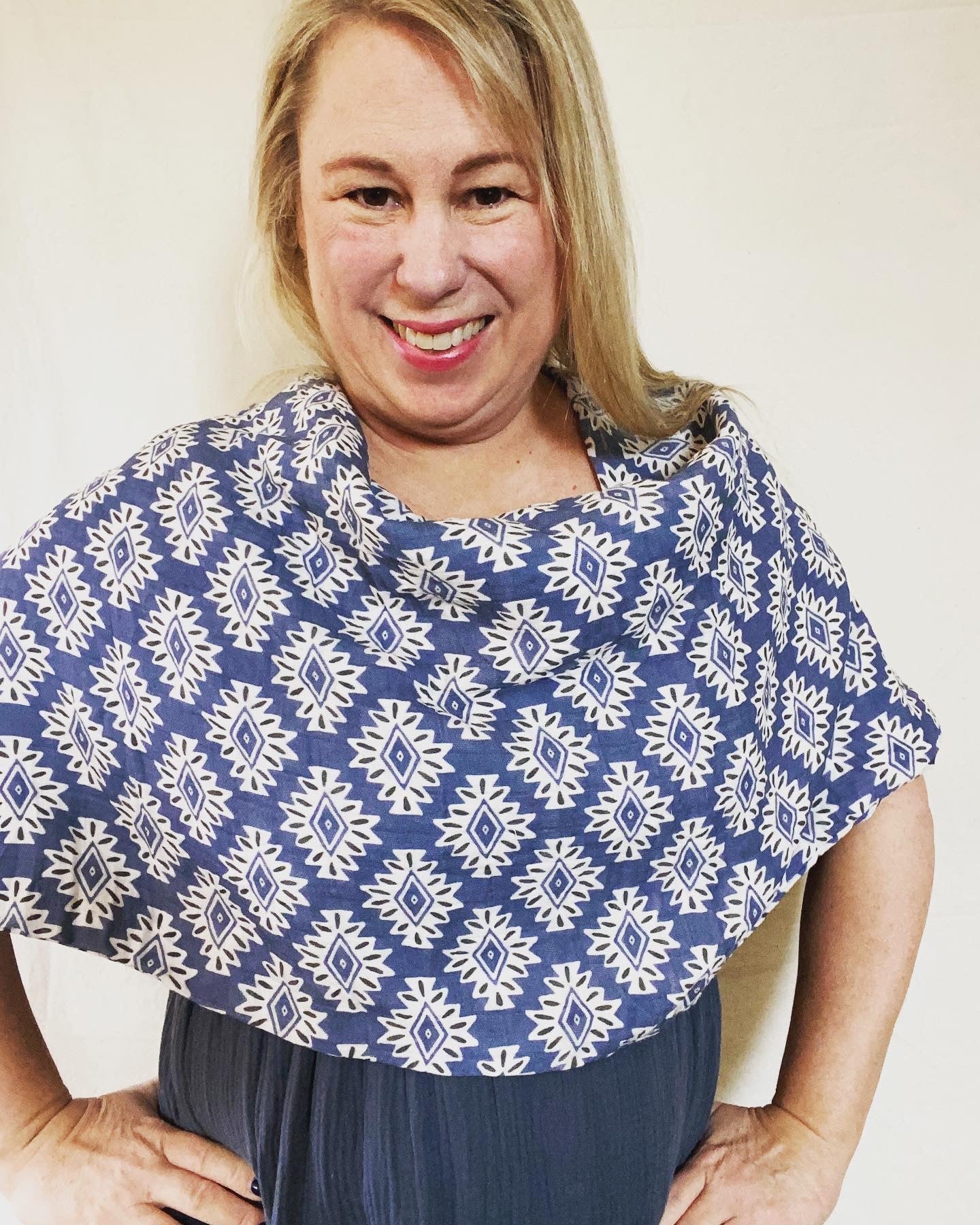 Blue Aztec Print Snap Shawl